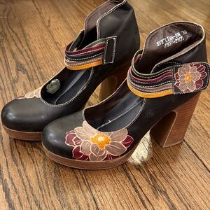 Spring Step L’Artiste Svetlina-BM Mary Jane Heels Black Floral Size 39 US 8